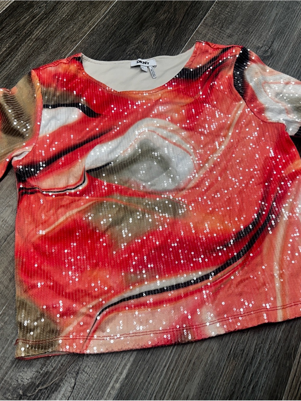 DKNY Multi-Color Sequin Short Sleeve Top